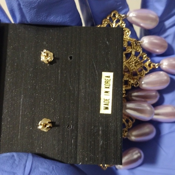 Women's Gold-tone Diamond Shape Filigree Design Beaded Drop Dangle Earrings, #3 - Picture 5 of 5